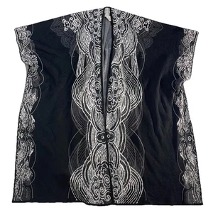 Chico’s Size S/M Open Front Kimono Cardigan Jacket Black White Abstract Boho - Picture 1 of 6