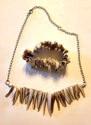 VTG Iridescence Shells Spike Choker Jewelry Bracelet & Necklace Lot of 2 - Image 1 of 4