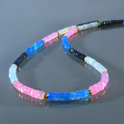 Colar de corrente de contas de opala multicoloridas fogo arco-íris natural feito à mão - Imagem 1 de 4