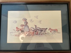 Vintage Signed Number Tasha Tudor Chicken Corgie Framed Print 19x13 - Picture 1 of 12