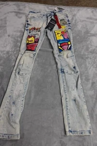 Reason Brand Jeans Herren Größe 30 Skinny Fit Slim Grafik bemalt Comic Artstyle - Bild 1 von 8
