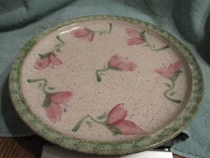 Studio Art Pottery Speckled w/Floral Glazed Stoneware Dinner Plate - Signed - Picture 1 of 6