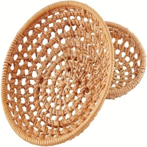 1Set Bamboo Rattan Tray Bread Storage Basket Handmade Woven Tray Fruit - Picture 1 of 7