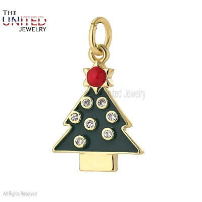 Smalto placcato oro giallo argento con ciondolo albero di Natale in moissanite - Immagine 1 di 2