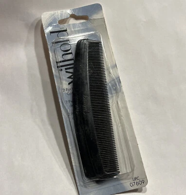 ¡Pack de 2 Wilhold vintage! "Peine de bolsillo negro #7609 hecho en EE. UU. NOS 5"" peine 07609" Foto 1 de 2