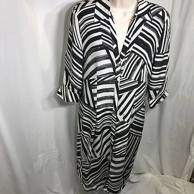 Vestido Kenneth Cole Reaction Talla 6 Negro Marfil Geo 100% Seda Forrado Frontal a Presión  Foto 1 de 4