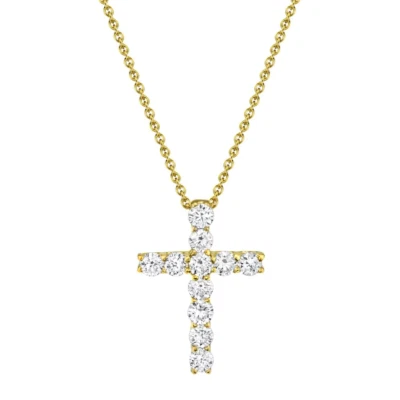14K Yellow Gold Diamond Cross Necklace Natural Round F VS2 0.32 CT Adjustable Foto 1 de 4