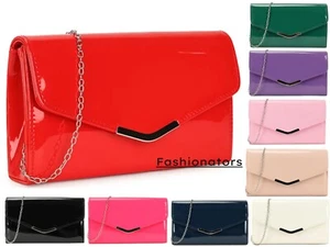 Women's Clutch bag Patent Leather Handbag Evening Party Envelope wedding prom Uk - Picture 1 of 15