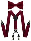  Solid Color Suspender and Silk Bow Tie Sets for Men Burgundy