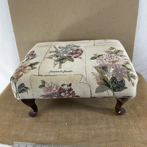 USA Made Queen Anne Leg Floral Fabric Cover Small Footstool - Picture 1 of 15