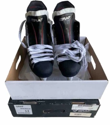 GRAF PK7700 [ JR 3.5D Reg ] 228mm BlackSteel Ice Hockey Player Skates Pair - New - Image 1 of 4