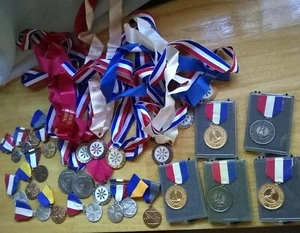 Huge Lot Vintage Synchronized Swimming Medals Ribbon Artistic Plastic Cases - Picture 1 of 9