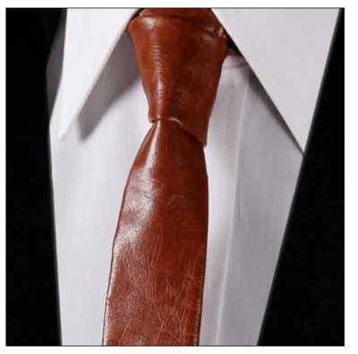 Neck Tie Genuine Soft Leather Lambskin Brown Stylish Wedding Partywear Men's - Image 1 of 4