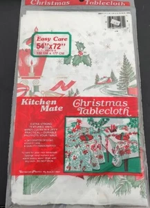 Christmas Vinyl Tablecloth 54" X 72" Kitchen Mate Winter Scene Vintage - Picture 1 of 7