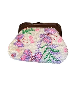 Bolsa de moedas vintage totalmente frisada branca rosa roxa verde borboletas frisadas encaixe - Imagem 1 de 4