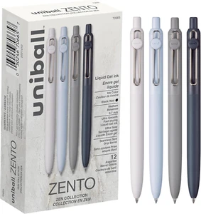 Uniball Zento Gel Ink Rollerball Pens, 12 Black Medium Point Smooth Writing Pens - Picture 1 of 7