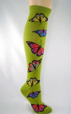 Nuevo con etiquetas Calcetines verdes multicolores mariposa hasta la rodilla para mujer novedad  Foto 1 de 2