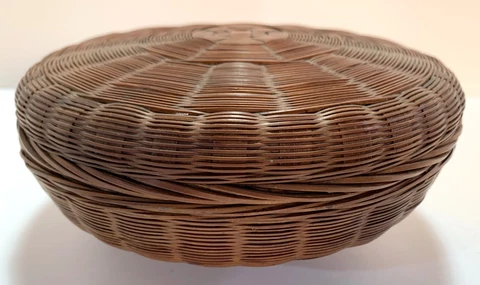 Homemade Woven Coiled Basket with lid - most likely Pine Needle Cover