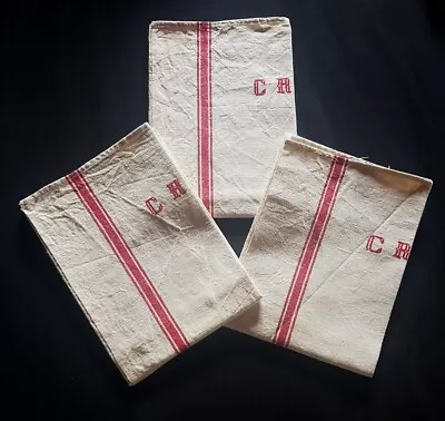 3  TORCHONS ANCIENS LIN METIS MONOGRAMME ROUGE - Photo 1/3