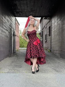 Vintage Gown-80s-prom-formal-red-black-lace-sweetheart-Medium-Valentine-Vamp-Med - Picture 1 of 16