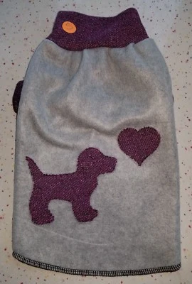 PBK Dog Cat Sweater SMALL Upcycled GRAY W/ PURPLE HEATHER DOG & HEART RECYCLED  - Image 1 of 4