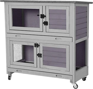 Aivituvin Rabbit Hutch with 4 Casters Bunny Cage House on Wheels Indoor Outdoor - Picture 1 of 6