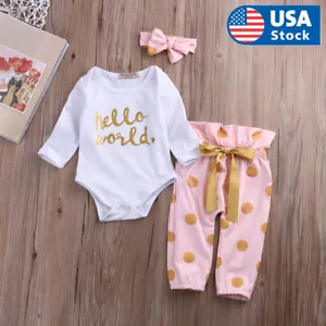 3Pcs Newborn Baby Girl Clothes Set Romper Bodysuit Top Polka Dots Pants Outfits - Picture 1 of 8