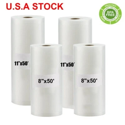 4 rollos de bolsas selladoras al vacío para alimentos bolsa de sellado de almacenamiento para ahorrador de vacío de 8 x 50 pies x 50 pies Foto 1 de 4