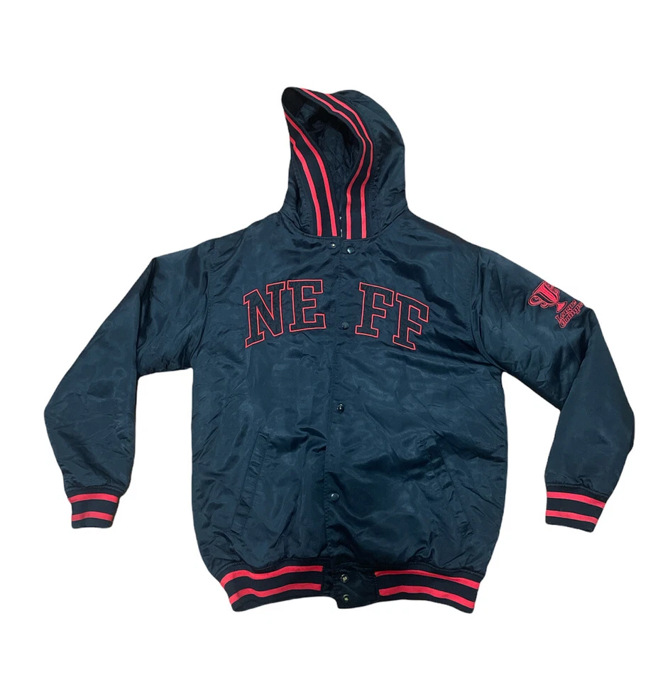 Chaqueta de béisbol vintage Neff para hombre estilo campeón grande negra y roja Foto 1 de 4