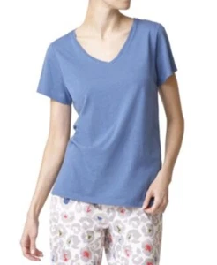 HUE Small Solid Short Sleeve V-neck Sleep Pajama T-shirt - Blue - Picture 1 of 7