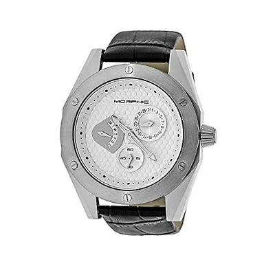 NUEVO Reloj Morphic 4601 Para Hombres Serie M46 Día/Fecha Esfera Plateada Banda Negra SS Plateado Foto 1 de 3