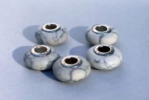 20x Pulsera Howlite Blanco Cuentas de Agujero Grande Turquesa Ajuste Vendedor de EE. UU. - Imagen 1 de 2
