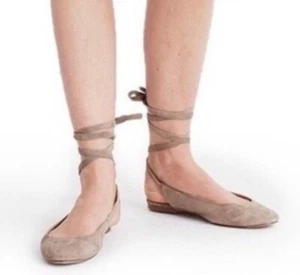 Madewell April Brown Suede Ballet Lace Up Flats Size 7 - Picture 1 of 6