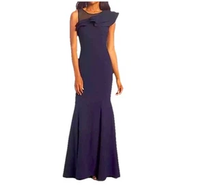 Eliza J Ruffled One-Shoulder Illusion Gown Mother of the Bride Wedding Size 2 - Picture 1 of 10