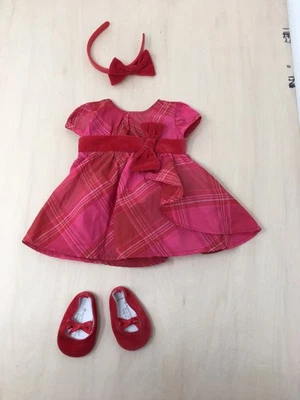 Boneca American Girl Bitty Baby roupa de Natal vermelha vestido de tafetá tartan em excelente estado usado - Imagem 1 de 4