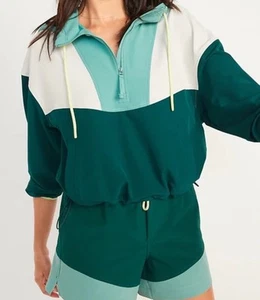 NWT Old Navy Women's StretchTech Color Block Half-Zip Jacket English Ivy Size S - Picture 1 of 9