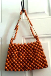 VTG DEBBIE BAG WOODEN BEADS MADE IN JAPAN - Picture 1 of 10