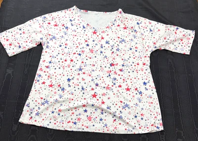 mujer top talla 4XL blanco estrellas estilo acanalado manga corta cuello en V jersey poliéster Foto 1 de 4