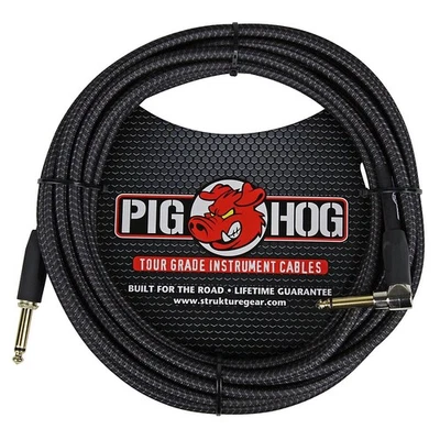 Cable de instrumento Pig Hog tejido negro de 1/4" a 1/4" ángulo recto de 20 pies Foto 1 de 3