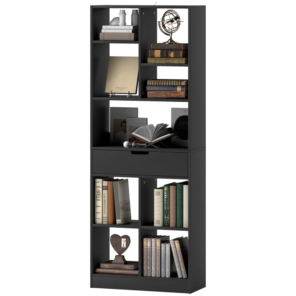 HOMCOM Libreria Moderna con Cassetto Centrale in Legno 60x26x158 cm Nero - Immagine 1 di 1