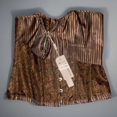 Nuevo con etiquetas Corsé Charmian Marrón/Bronce Paisley Satinado Steampunk Con Cordones Sobre Busto 3XL Foto 1 de 4