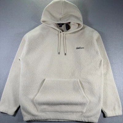 Volcom Mens Sherpa Hoodie Pullover Beige Sweatshirt Kangaroo Pocket Loose Fit L - Image 1 of 4