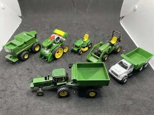 John Deere Tractors And Dump truck Lot Of 7 Mower  Carts and Pull alongs - Picture 1 of 23
