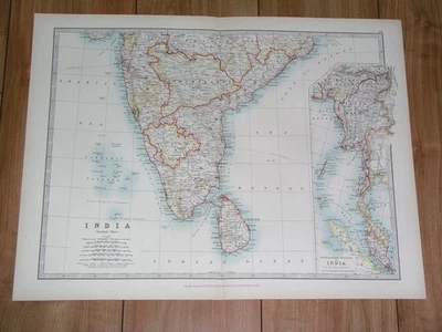 1907 ANTIQUE MAP  OF SOUTHERN INDIA MADRAS HYDERABAD SRI LANKA CEYLON SINGAPORE - Image 1 of 4