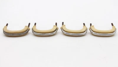 Set of Mid Century Ivory Plastic Nickeled Brass Drawer Pulls - Image 1 of 4