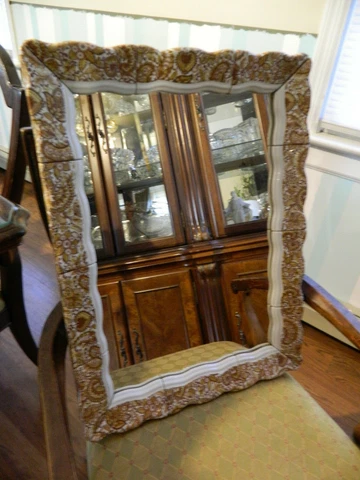 Antique-Vintage Wall Mirror Paisley Ceramic Tile Layered Beveled Edge Trim Cover