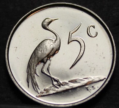 South Africa 5 Cents, 1983 Rare Proof~14,000 Minted~Blue Crane~Free Shipping - Image 1 of 2