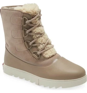 SOREL Joan Of Arctic Next Lite Waterproof Leather Shearling Boot 7.5 Omega Taupe - Picture 1 of 14