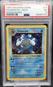 Shadowless Holo Foil Poliwrath # 13/102 Base Set Pokemon Trading Cards PSA 5 EX - Picture 1 of 4