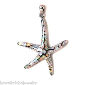 36mm Large Hawaiian Rhodium 925 STERLING Silver Pe'a Starfish White Opal Pendant - Picture 1 of 1